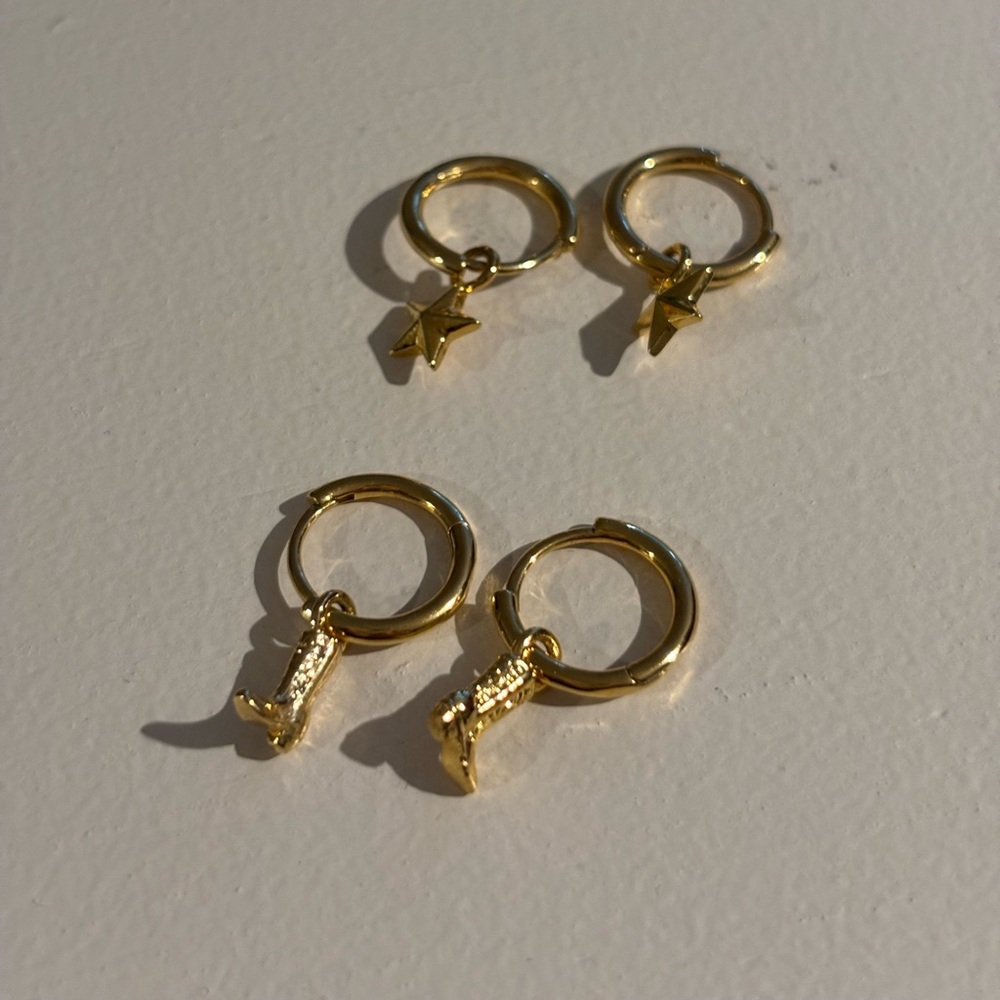 Gold Cowboy Boot and Gold Star Hoop Earrings